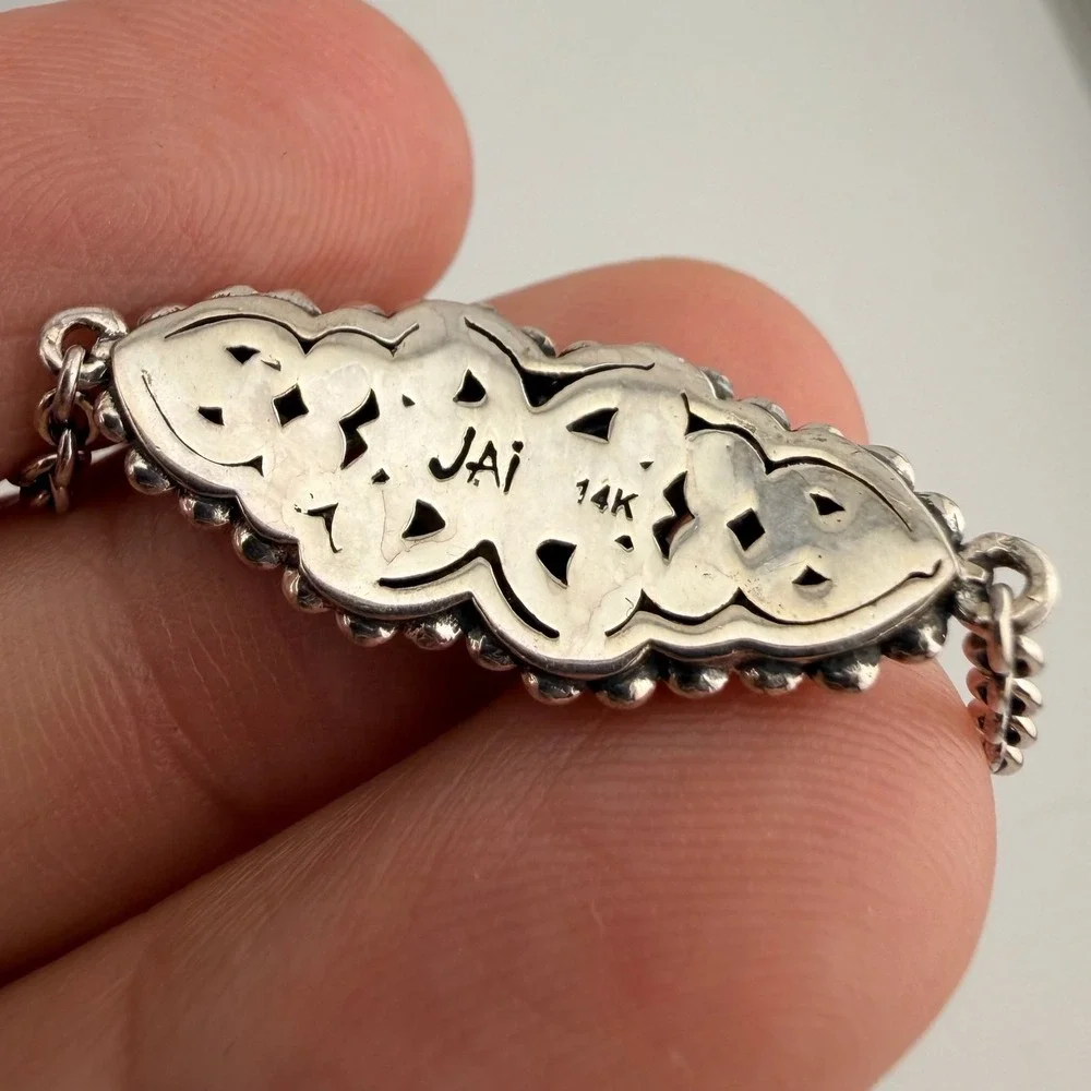 JAI John Hardy Womens 7.5 Silver Gold Scroll Heart Station Link Bracelet 925 14K